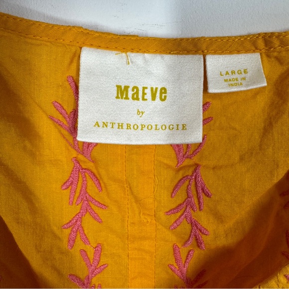 Maeve Anthropologie Mustard Yellow Embroidered Boho Tank Top Size L - Picture 11 of 13